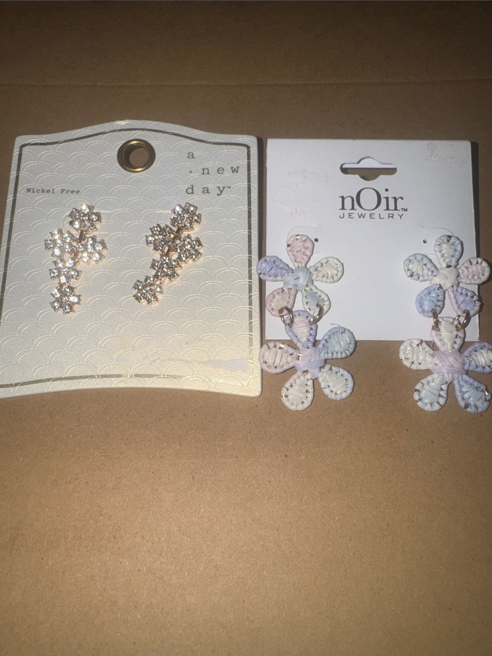 nOir Jewelry White and Pastel Floral Drop and Clear Stone Earrings